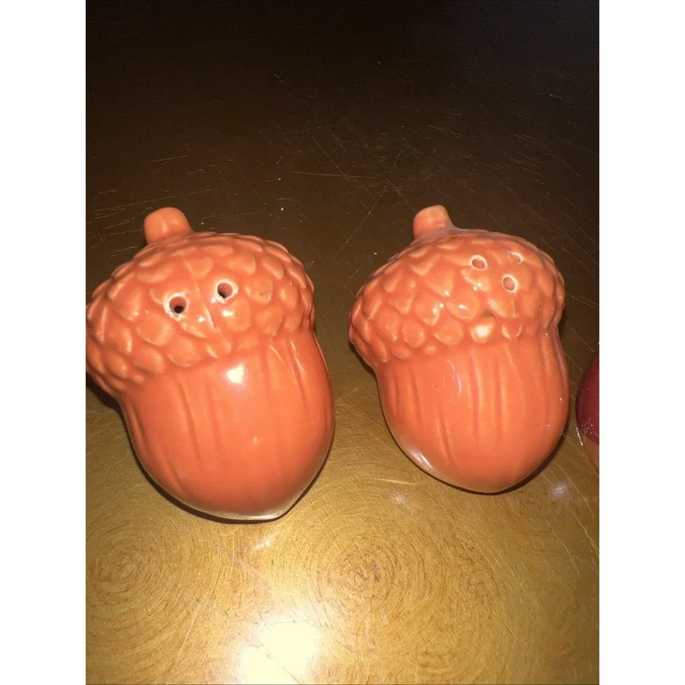 Acorn Salt & Pepper Shakers Set Of 4 Orange & Brown Thanksgiving‎